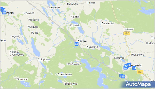 mapa Grzywna gmina Bierzwnik, Grzywna gmina Bierzwnik na mapie Targeo