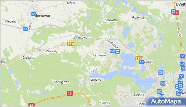 mapa Gutkowo gmina Jonkowo, Gutkowo gmina Jonkowo na mapie Targeo