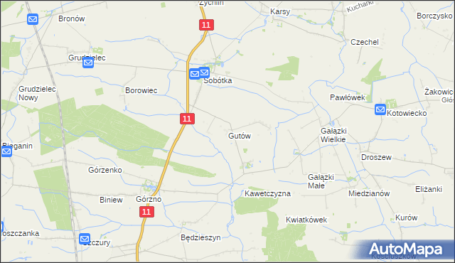 mapa Gutów gmina Ostrów Wielkopolski, Gutów gmina Ostrów Wielkopolski na mapie Targeo