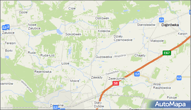 mapa Guzowatka gmina Dąbrówka, Guzowatka gmina Dąbrówka na mapie Targeo