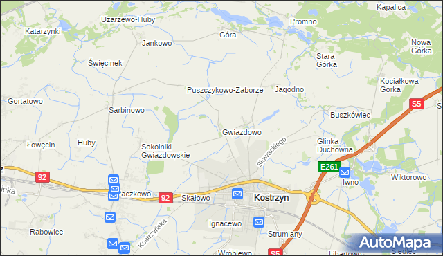 mapa Gwiazdowo gmina Kostrzyn, Gwiazdowo gmina Kostrzyn na mapie Targeo
