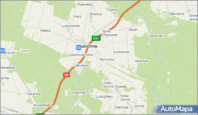 mapa Henryków gmina Lubochnia, Henryków gmina Lubochnia na mapie Targeo