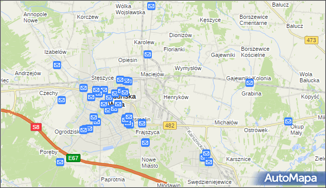 mapa Henryków gmina Zduńska Wola, Henryków gmina Zduńska Wola na mapie Targeo