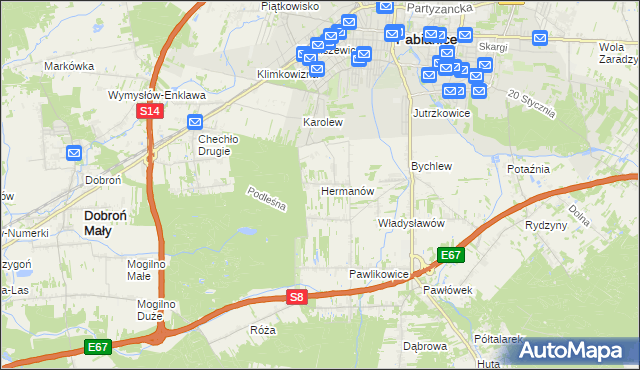 mapa Hermanów gmina Pabianice, Hermanów gmina Pabianice na mapie Targeo