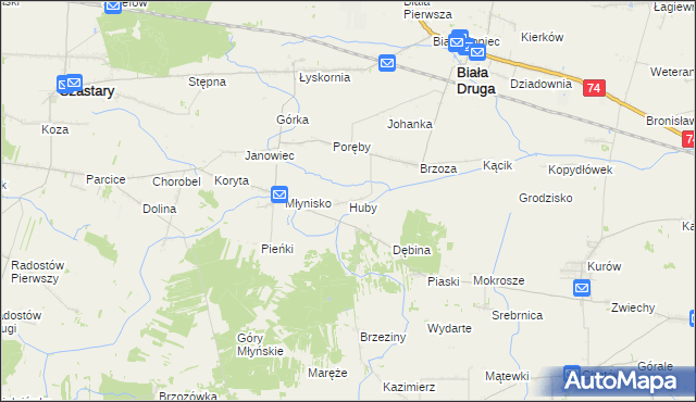 mapa Huby gmina Biała, Huby gmina Biała na mapie Targeo