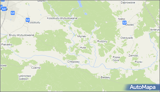 mapa Huta gmina Brusy, Huta gmina Brusy na mapie Targeo