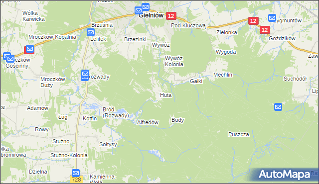 mapa Huta gmina Gielniów, Huta gmina Gielniów na mapie Targeo