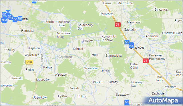 mapa Huta gmina Radoszyce, Huta gmina Radoszyce na mapie Targeo