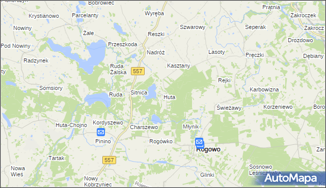 mapa Huta gmina Rogowo, Huta gmina Rogowo na mapie Targeo
