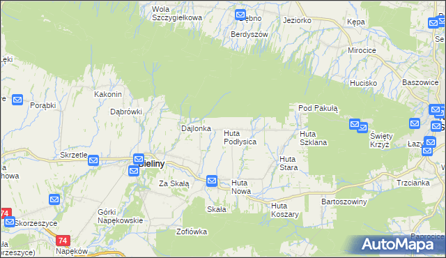 mapa Huta Podłysica, Huta Podłysica na mapie Targeo