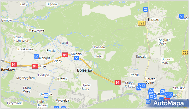 mapa Hutki gmina Bolesław, Hutki gmina Bolesław na mapie Targeo