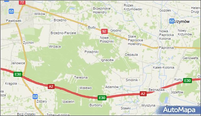 mapa Ignacew gmina Krzymów, Ignacew gmina Krzymów na mapie Targeo