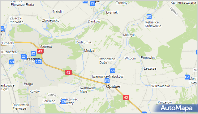 mapa Iwanowice Duże, Iwanowice Duże na mapie Targeo