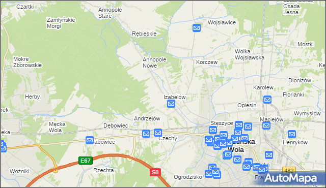 mapa Izabelów gmina Zduńska Wola, Izabelów gmina Zduńska Wola na mapie Targeo
