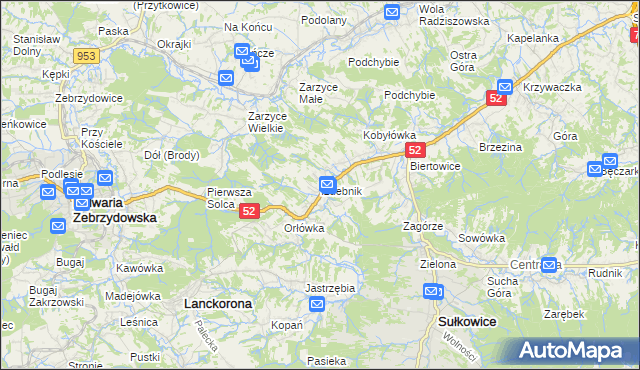 mapa Izdebnik gmina Lanckorona, Izdebnik gmina Lanckorona na mapie Targeo