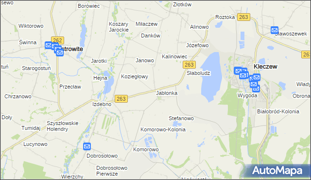 mapa Jabłonka gmina Kleczew, Jabłonka gmina Kleczew na mapie Targeo