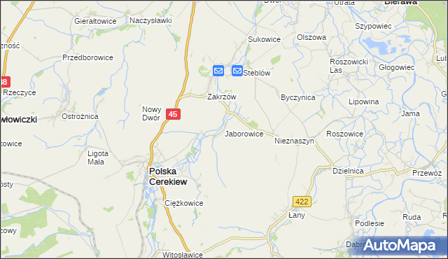 mapa Jaborowice, Jaborowice na mapie Targeo