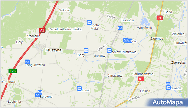 mapa Jacków gmina Kruszyna, Jacków gmina Kruszyna na mapie Targeo
