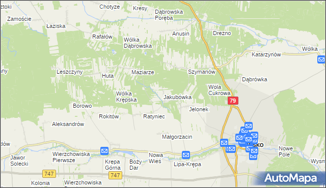 mapa Jakubówka gmina Lipsko, Jakubówka gmina Lipsko na mapie Targeo