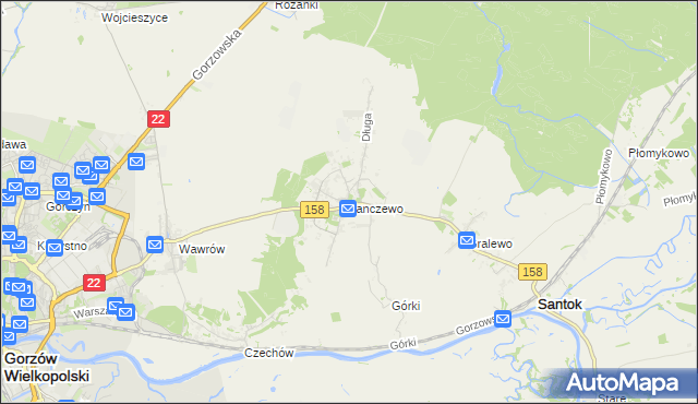mapa Janczewo gmina Santok, Janczewo gmina Santok na mapie Targeo