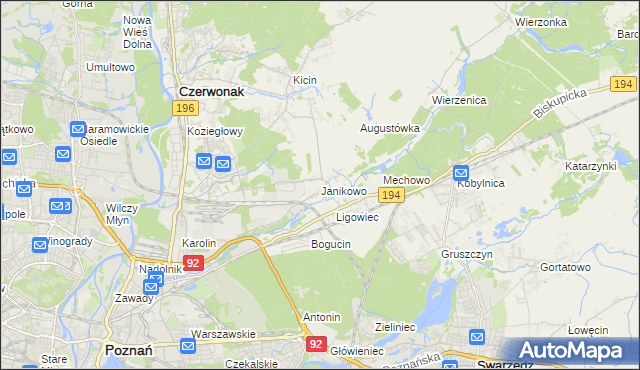 mapa Janikowo gmina Swarzędz, Janikowo gmina Swarzędz na mapie Targeo