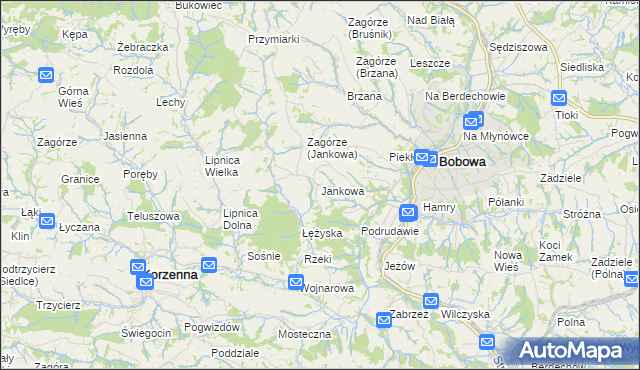 mapa Jankowa gmina Bobowa, Jankowa gmina Bobowa na mapie Targeo