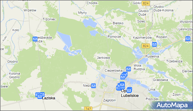 mapa Jankowa gmina Opole Lubelskie, Jankowa gmina Opole Lubelskie na mapie Targeo