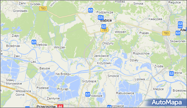 mapa Jankowice gmina Babice, Jankowice gmina Babice na mapie Targeo