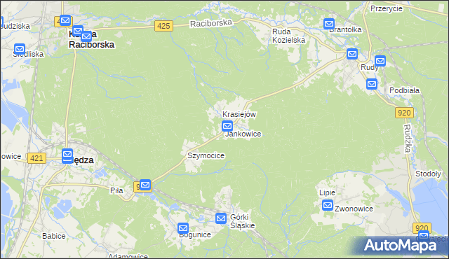 mapa Jankowice gmina Kuźnia Raciborska, Jankowice gmina Kuźnia Raciborska na mapie Targeo