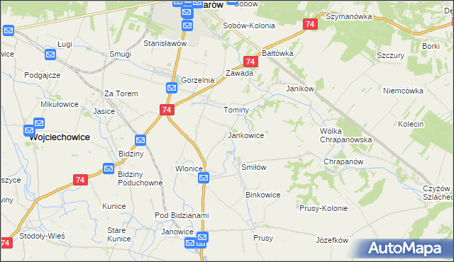 mapa Jankowice gmina Ożarów, Jankowice gmina Ożarów na mapie Targeo
