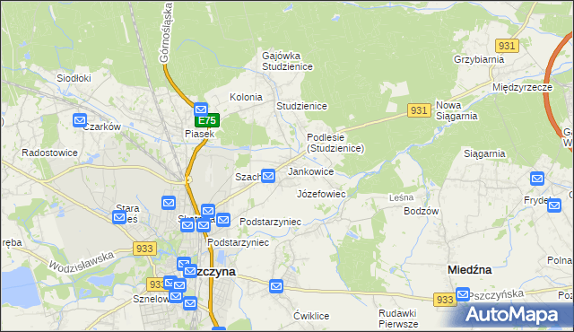 mapa Jankowice gmina Pszczyna, Jankowice gmina Pszczyna na mapie Targeo