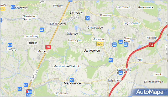 mapa Jankowice gmina Świerklany, Jankowice gmina Świerklany na mapie Targeo