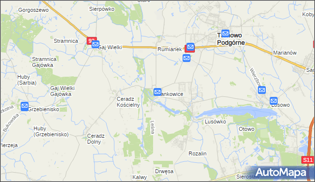 mapa Jankowice gmina Tarnowo Podgórne, Jankowice gmina Tarnowo Podgórne na mapie Targeo