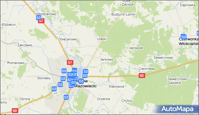 mapa Jankowo gmina Czerwonka, Jankowo gmina Czerwonka na mapie Targeo
