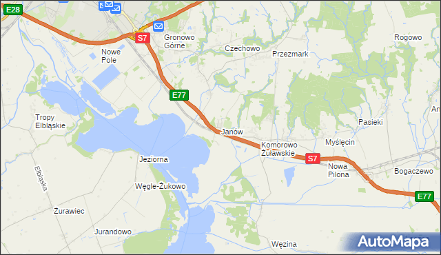 mapa Janów gmina Elbląg, Janów gmina Elbląg na mapie Targeo