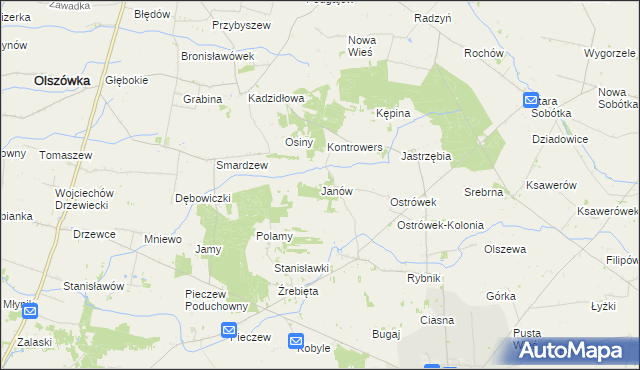 mapa Janów gmina Grabów, Janów gmina Grabów na mapie Targeo