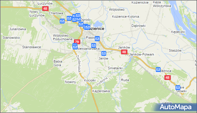 mapa Janów gmina Kozienice, Janów gmina Kozienice na mapie Targeo