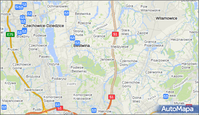mapa Janowice gmina Bestwina, Janowice gmina Bestwina na mapie Targeo
