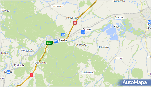 mapa Janowiec gmina Bardo, Janowiec gmina Bardo na mapie Targeo