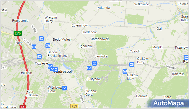 mapa Janówka gmina Andrespol, Janówka gmina Andrespol na mapie Targeo