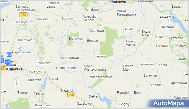 mapa Janowo gmina Boniewo, Janowo gmina Boniewo na mapie Targeo