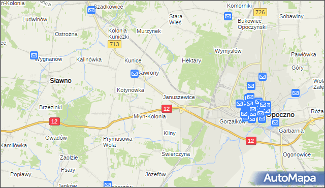 mapa Januszewice gmina Opoczno, Januszewice gmina Opoczno na mapie Targeo