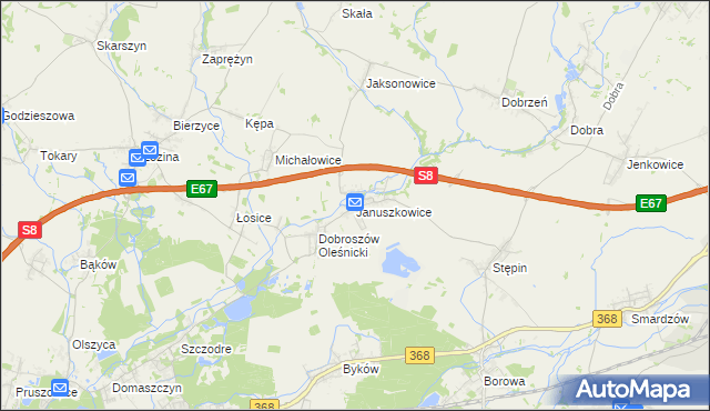 mapa Januszkowice gmina Długołęka, Januszkowice gmina Długołęka na mapie Targeo