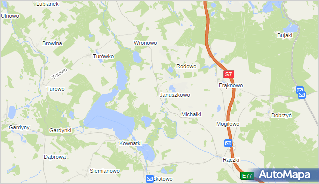 mapa Januszkowo gmina Kozłowo, Januszkowo gmina Kozłowo na mapie Targeo
