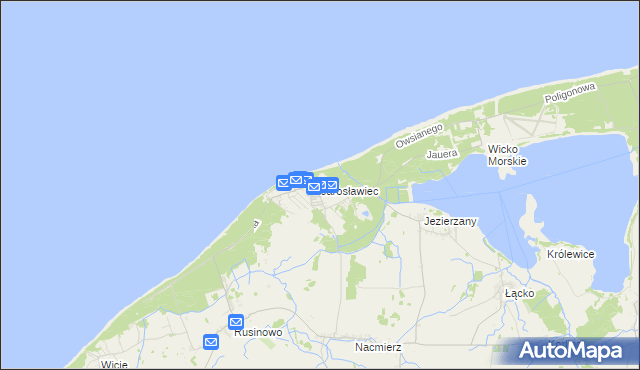 mapa Jarosławiec gmina Postomino, Jarosławiec gmina Postomino na mapie Targeo
