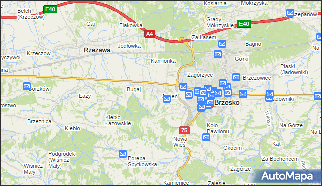 mapa Jasień gmina Brzesko, Jasień gmina Brzesko na mapie Targeo