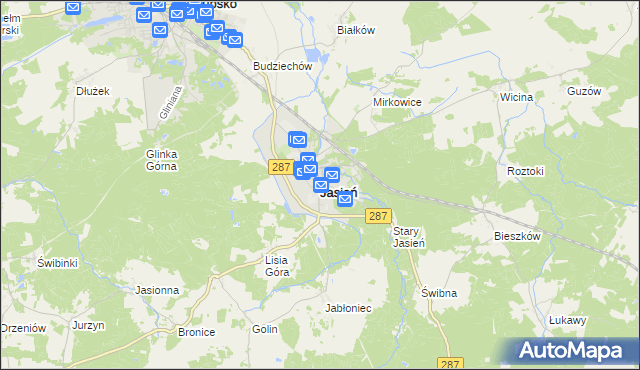 mapa Jasień powiat żarski, Jasień powiat żarski na mapie Targeo