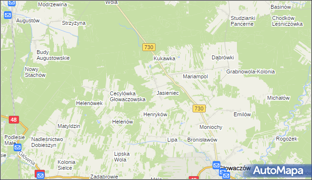 mapa Jasieniec gmina Głowaczów, Jasieniec gmina Głowaczów na mapie Targeo