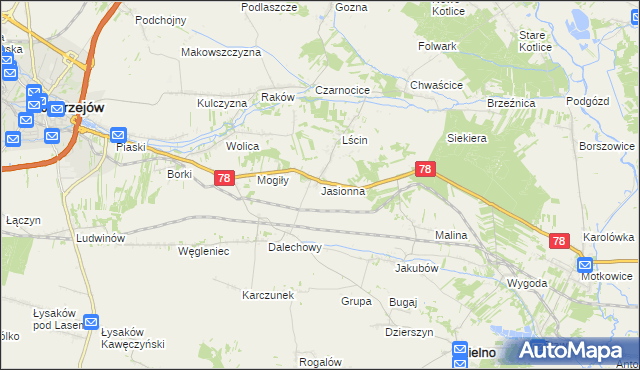 mapa Jasionna gmina Jędrzejów, Jasionna gmina Jędrzejów na mapie Targeo