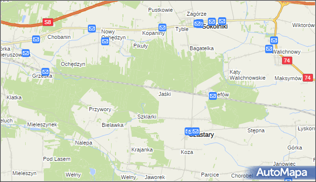 mapa Jaśki gmina Czastary, Jaśki gmina Czastary na mapie Targeo